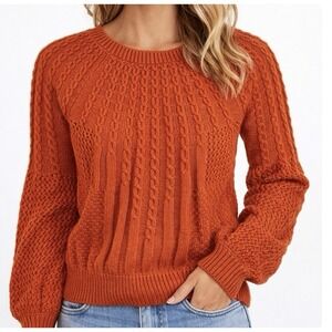 GUINEVERE‎ Free People Lightweight Sweater Open Knit Luxe Boho Terracotta Top L